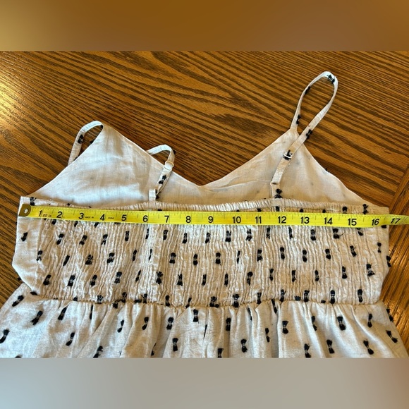 Chic Sim & Sam Cream Cotton/Linen Dress Black Design and Tiered Skirt Size L - Picture 10 of 11